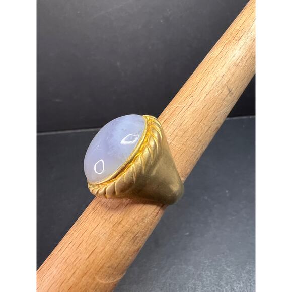 Glow By Sheila Fajl Signed Blue Agate Ring brushed 18kt Plated size 7 - Picture 12 of 14